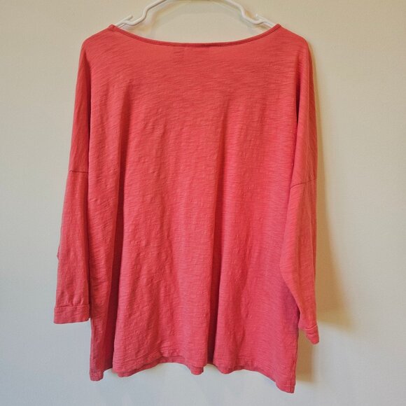 Chicos Coral Pink Grommet Detailed Long Sleeve Top Size 3 Cotton Modal Blend - Picture 3 of 5